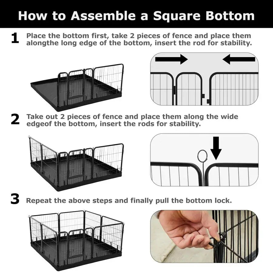 Rectangle Dog Playpen Bottom Pad Fits 8 Panels 32 Width Metal Dog Pen 64x64 Size 600D Oxford Cloth Waterproof Playpen Bottom Pad