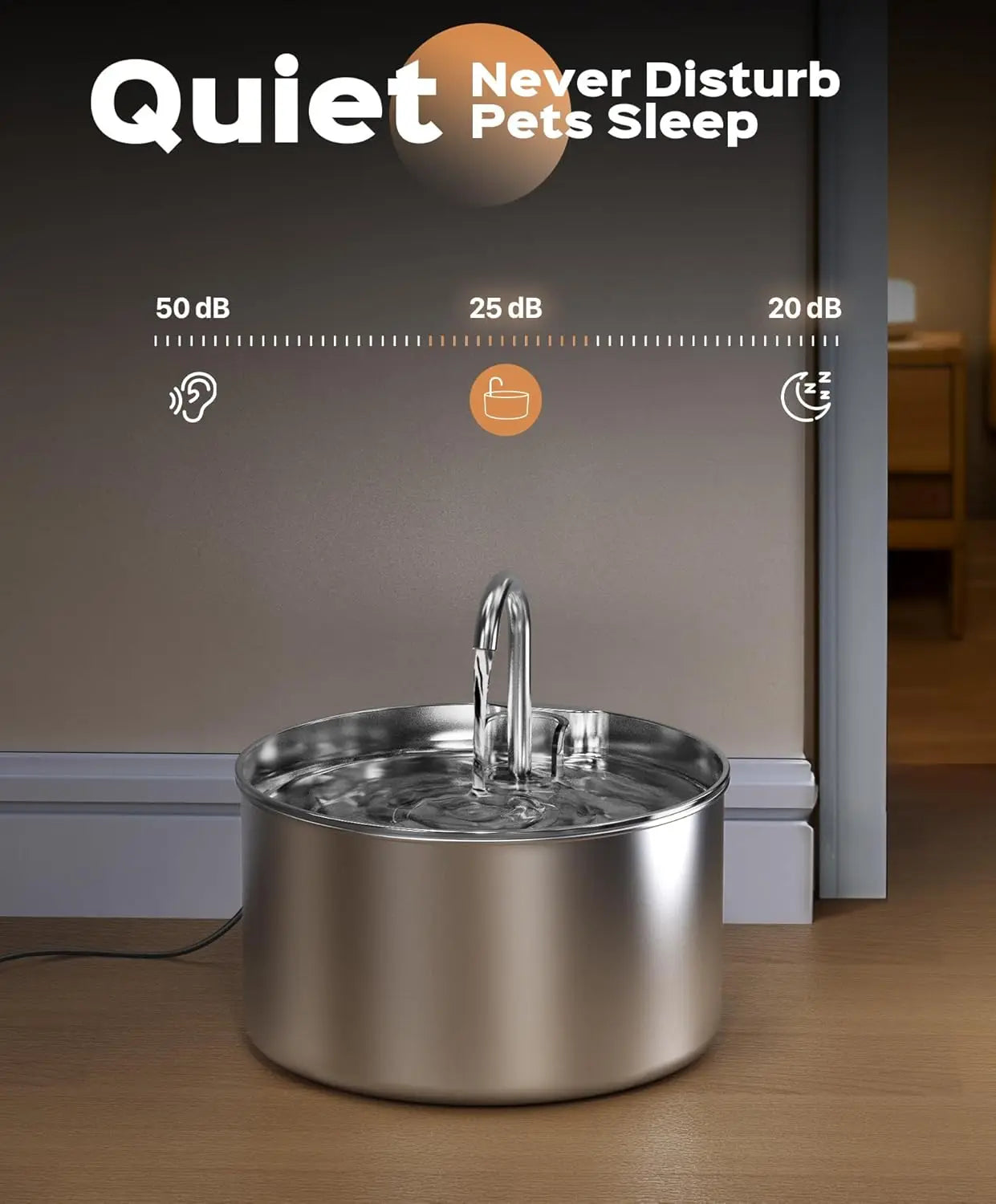 Cat Water Fountain Stainless Steel + 8 filters + 8 Sponges - Pet Water Fountains Faucet Metal Automatic Cat/Dog Waterer Bowls