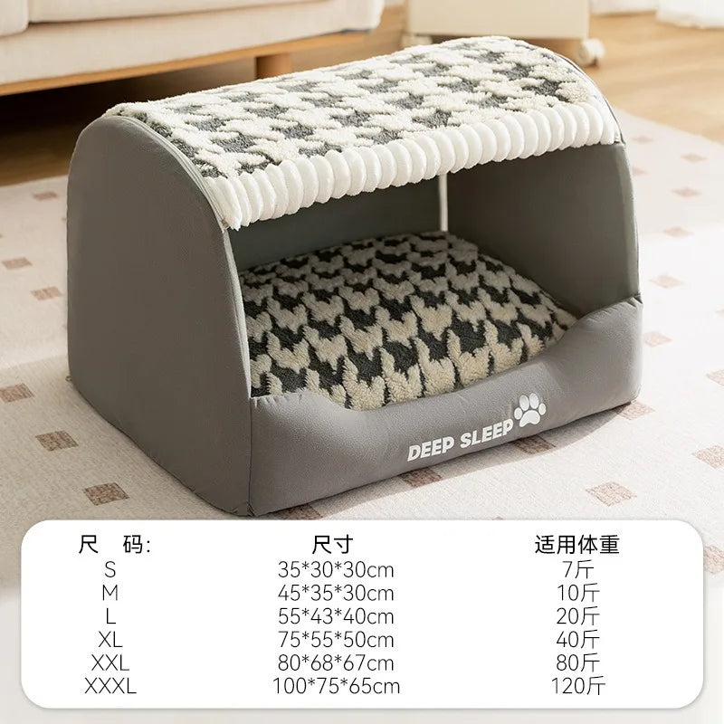 Dog Den Large-sized Dogs' Winter and Autumn Warmth Preservation Quilted Cat Den Drawer House Pet Bed Golden Retriever Washable