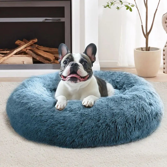 Calming Dog Bed Large Size Dog, AntiAnxiety Donut Large Pet Bed, 36 inches Fluffy Faux Fur Round Cat Bed, Fits up to 75 lbs Pets