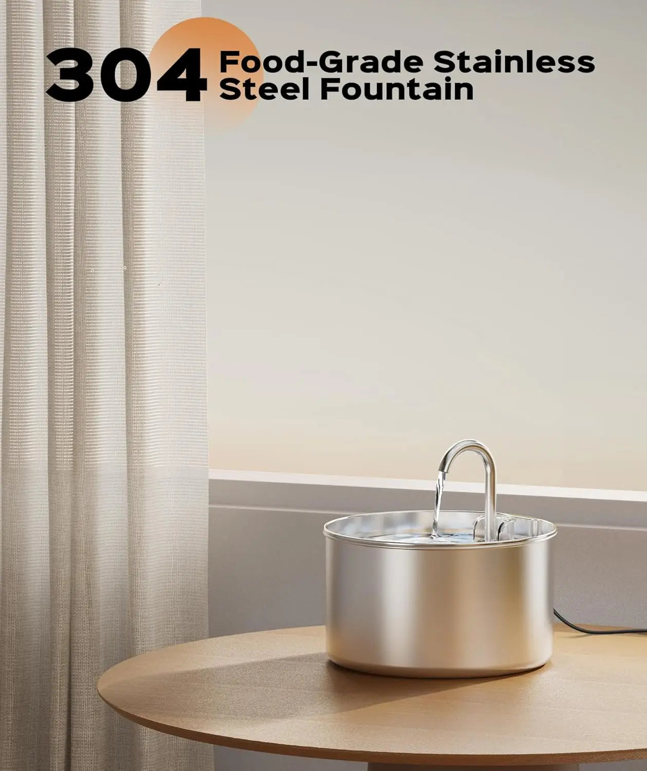 Cat Water Fountain Stainless Steel + 8 filters + 8 Sponges - Pet Water Fountains Faucet Metal Automatic Cat/Dog Waterer Bowls