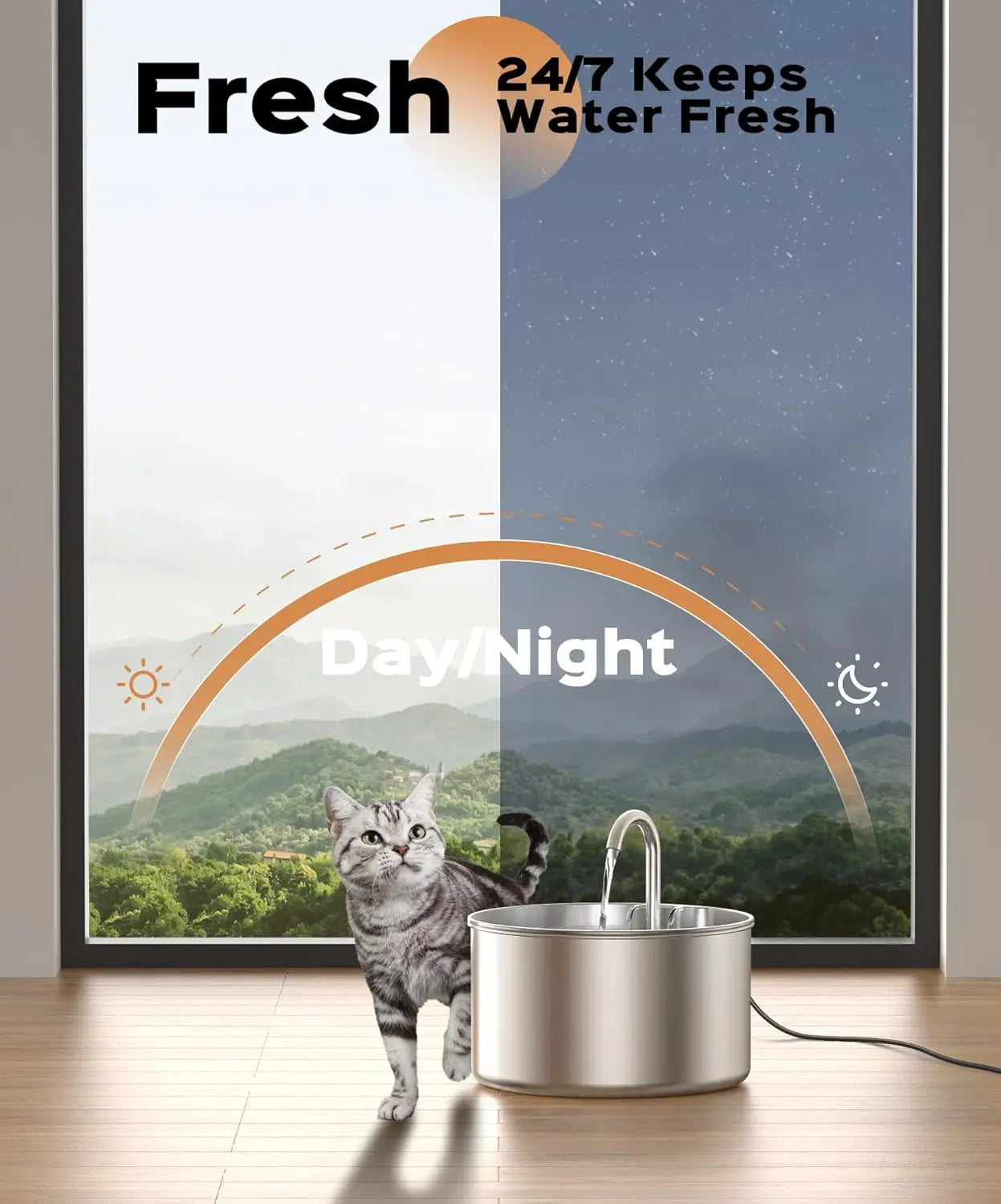Cat Water Fountain Stainless Steel + 8 filters + 8 Sponges - Pet Water Fountains Faucet Metal Automatic Cat/Dog Waterer Bowls