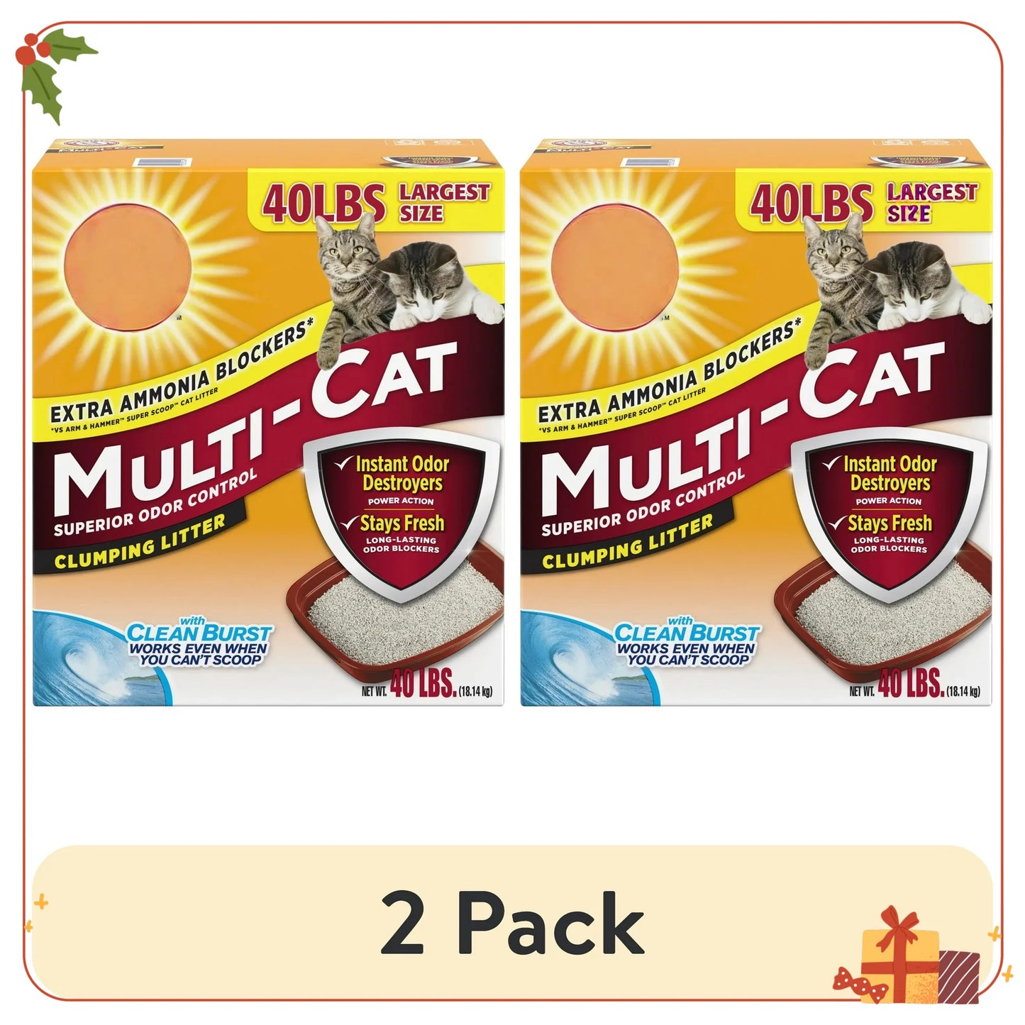 (2 pack) Superior Odor Control Cat Litter, Multi-Cat Clumping Litter, Clean Burst Scent, 40 lb