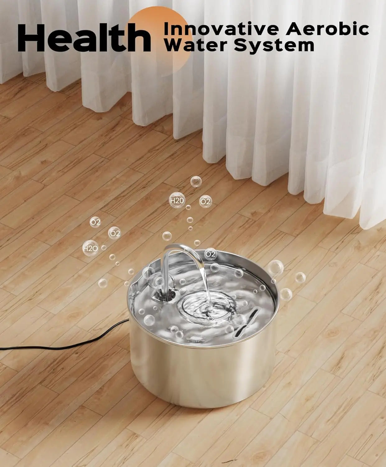 Cat Water Fountain Stainless Steel + 8 filters + 8 Sponges - Pet Water Fountains Faucet Metal Automatic Cat/Dog Waterer Bowls