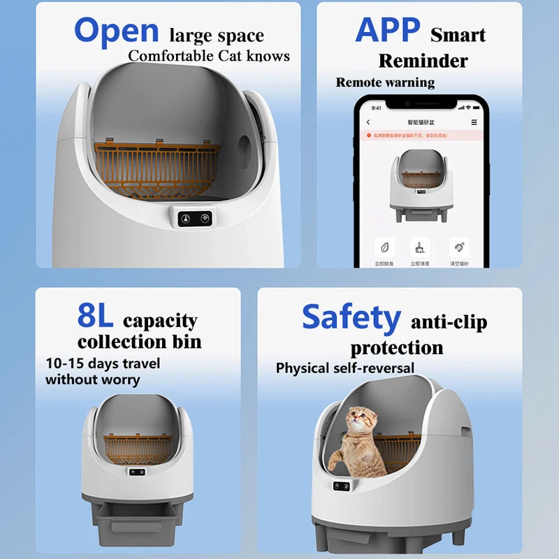 BOOTEELY Fully Automatic Cat Litter Box Oversized Anti-spatter Open Anti-odor Intelligent Electric Cleaning Cat Toilet
