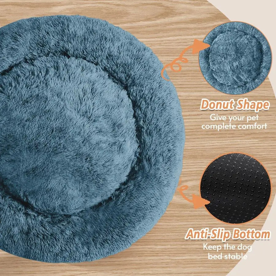 Calming Dog Bed Large Size Dog, AntiAnxiety Donut Large Pet Bed, 36 inches Fluffy Faux Fur Round Cat Bed, Fits up to 75 lbs Pets