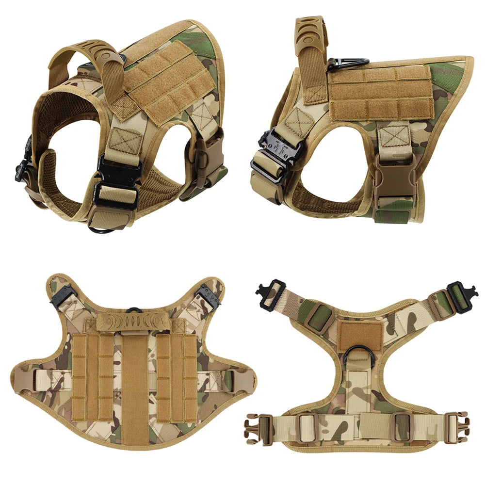 Tactical Dog Harness Leash Set for Large Dogs Military Harnesses for Training Walking Hunting Pet Vest Handle No Pull Malinois