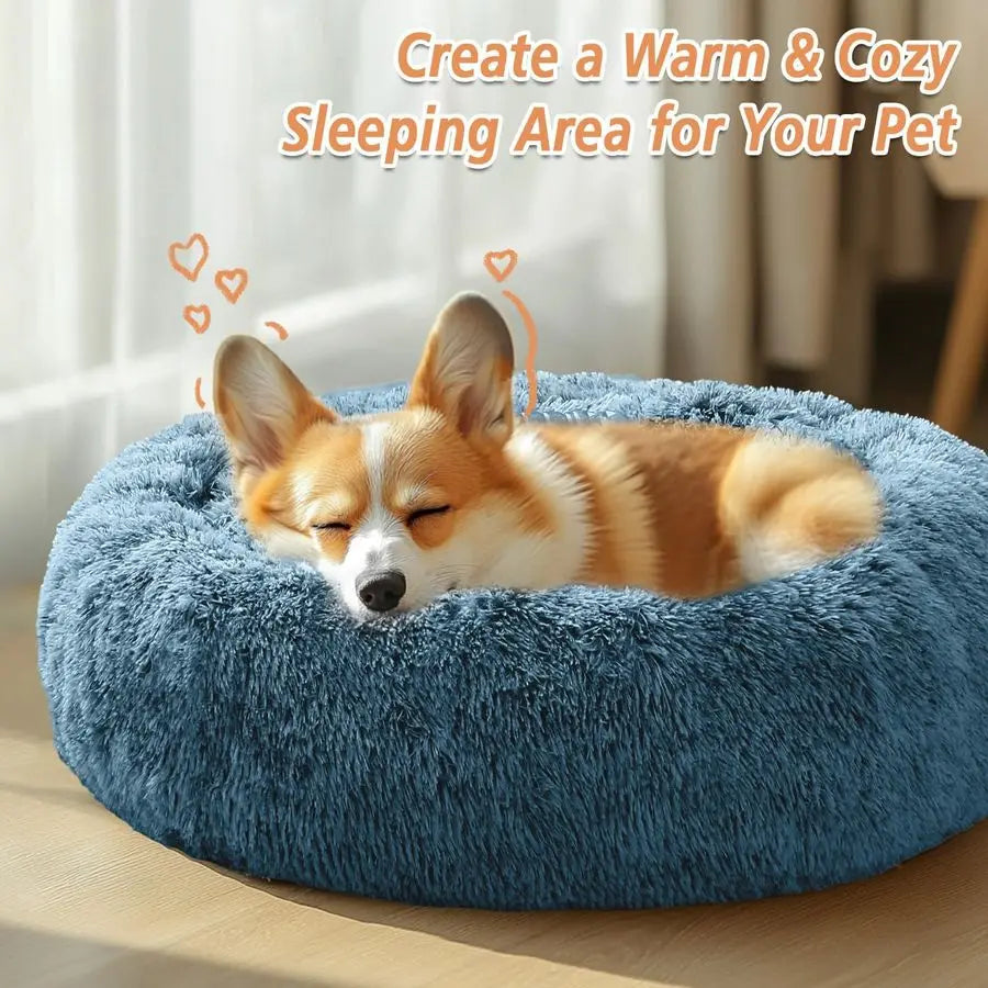 Calming Dog Bed Large Size Dog, AntiAnxiety Donut Large Pet Bed, 36 inches Fluffy Faux Fur Round Cat Bed, Fits up to 75 lbs Pets