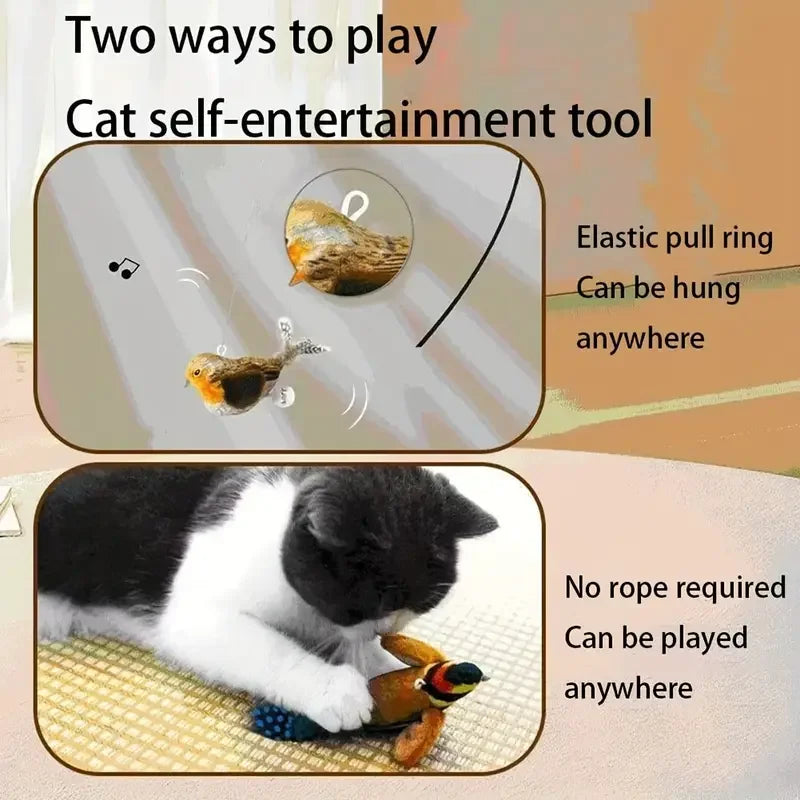 Interactive Touch-Activated Flapping Bird Cat Toy Plush Sparrow Kicking Toy with Realistic Chirping Sound, Suitable for Exercise